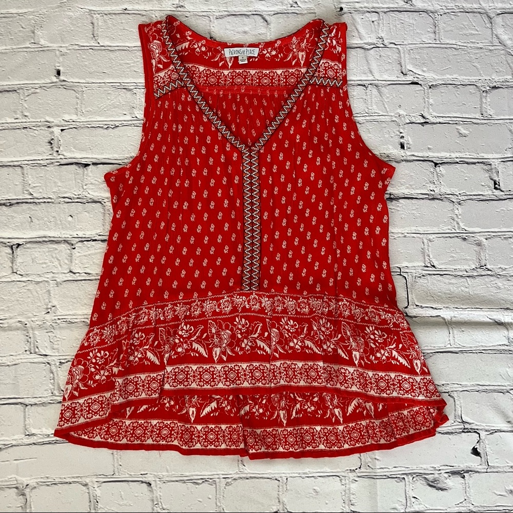 Red V-Neck Sleeveless Decorative Top Size Small (NWOT)